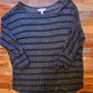 Market & Spruce Black and Heather Gray Striped Knit Top